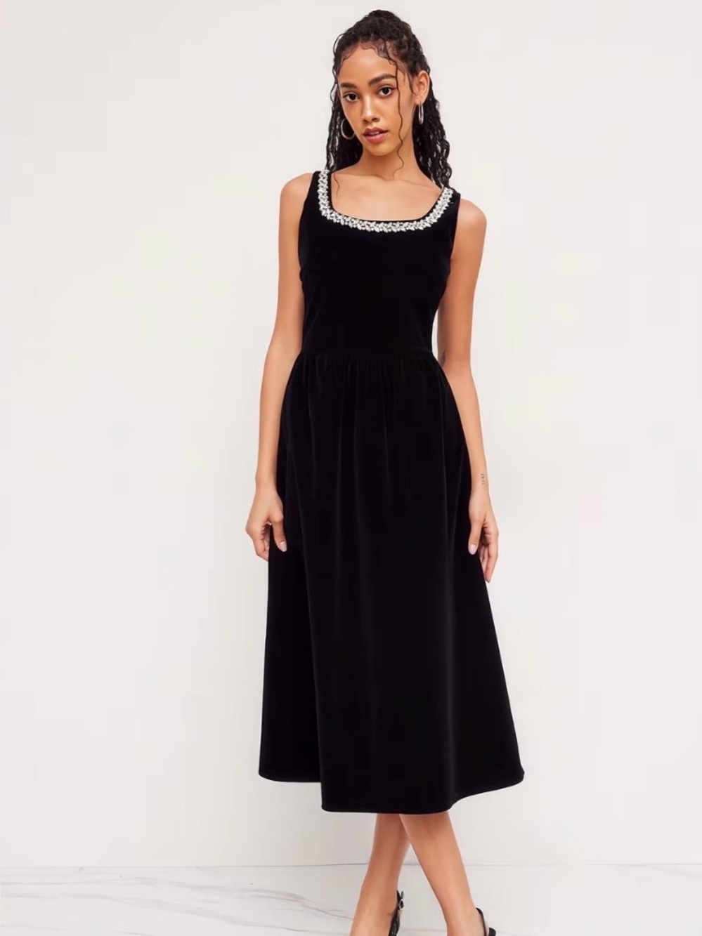 Cider Velvet Rhinestone Ruffle Maxi Dress